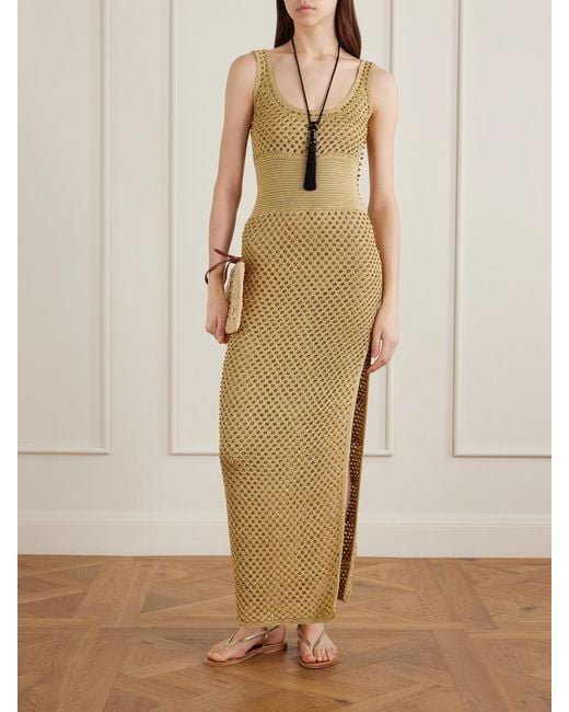 Galvan White Vento Crystal-Embellished Crocheted Midi Dress