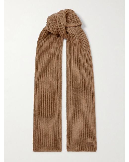 Saint Laurent Natural Appliquéd Ribbed Cashmere Scarf