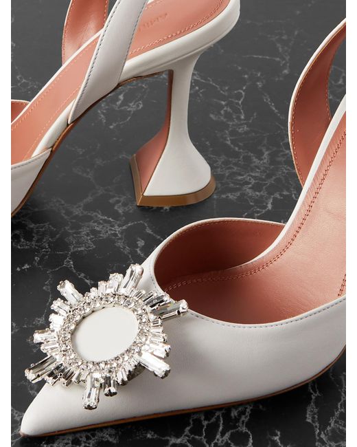 AMINA MUADDI White Begum Swarovski Crystal-Embellished Leather Slingback Pumps
