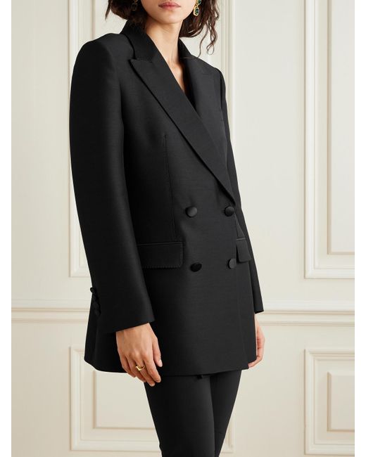 Dolce & Gabbana Black Doppelreihiger Blazer Aus Satin Aus Einer Woll-Seidenmischung