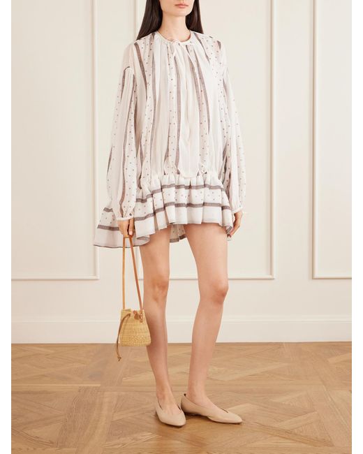 LIBEROWE Natural Isla Printed Gathered Silk-Chiffon Mini Dress