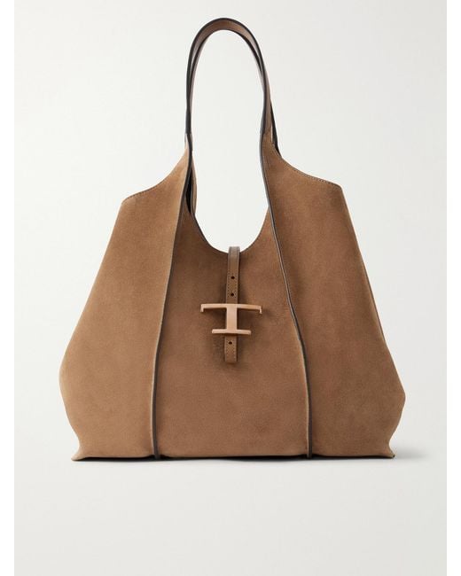 Tod's Brown T Timeless Suede Shoulder Bag