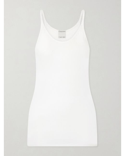 Calvin Klein White Alicia Cotton-Blend Jersey Tank Top