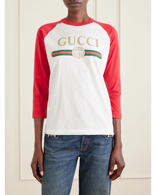 Gucci Red Printed Cotton-Blend Jersey T-Shirt