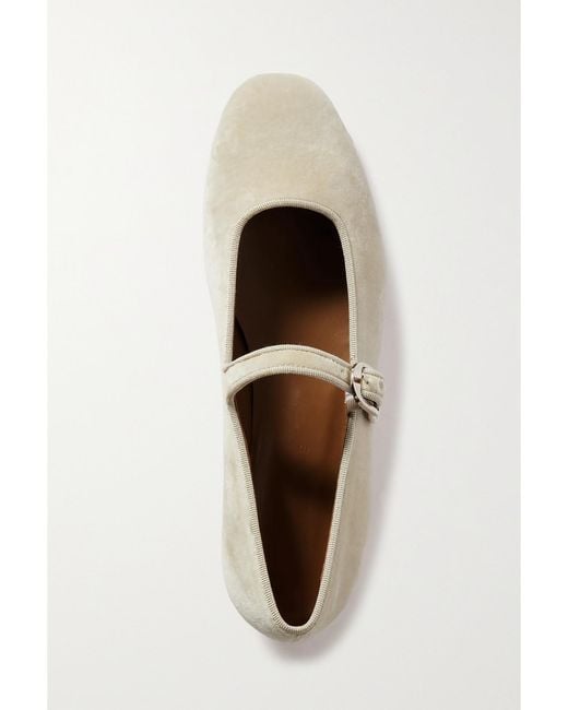 Le Monde Beryl Natural Grosgrain-Trimmed Velvet Mary Jane Ballet Flats