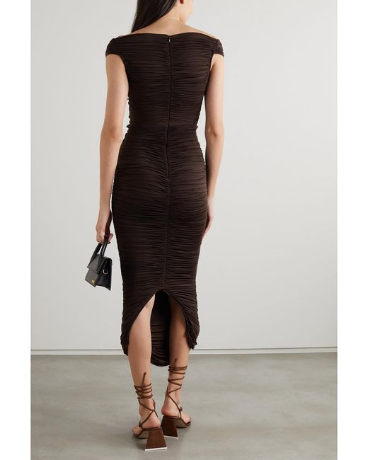 Alex Perry Brown Knox Off-The-Shoulder Cutout Stretch-Jersey Midi Dress