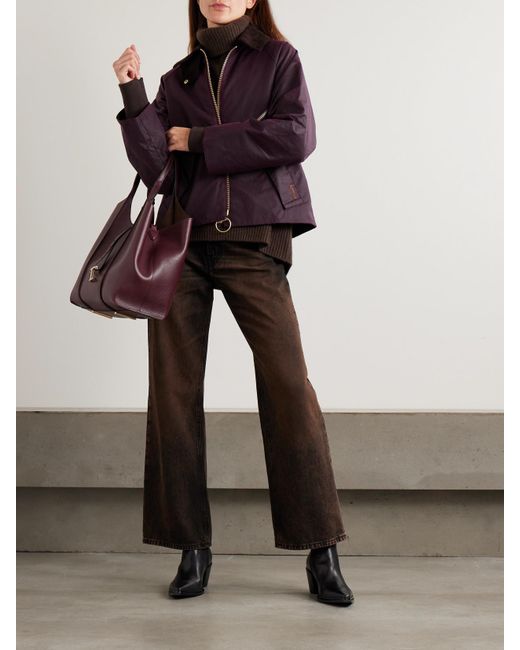 Barbour Purple Arlene Jacke Aus Gewachster Baumwolle Mit Cordbesatz