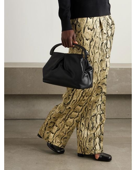 Dries Van Noten Black Pleated Leather Tote
