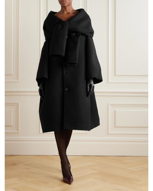 Marie Adam-Leenaerdt Black Scarf-Detailed Wool Coat