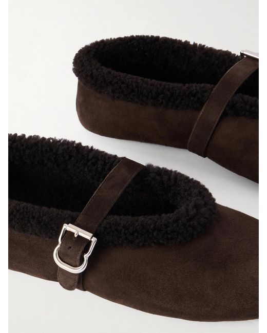 Alaïa Brown Buckled Shearling Ballet Flats