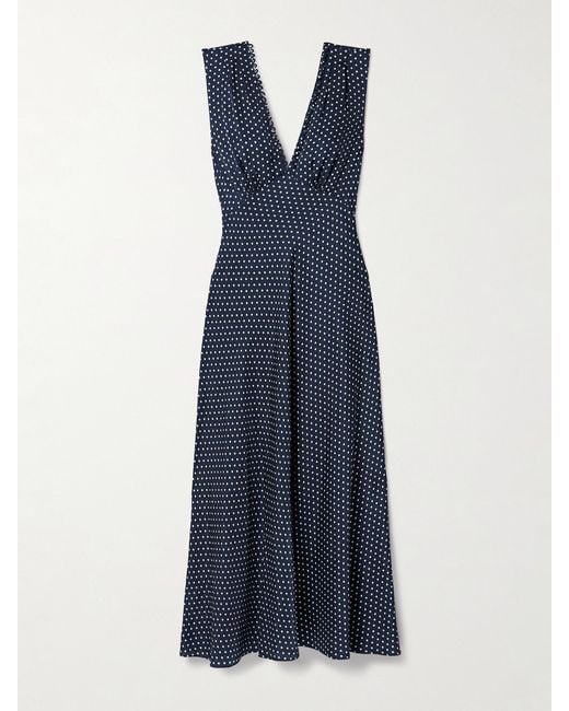 Doen Blue Tahlia Belted Polka-Dot Silk-Blend Twill Midi Dress