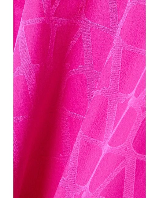 Valentino Garavani Pink Feather-Trimmed Silk-Jacquard Shirt