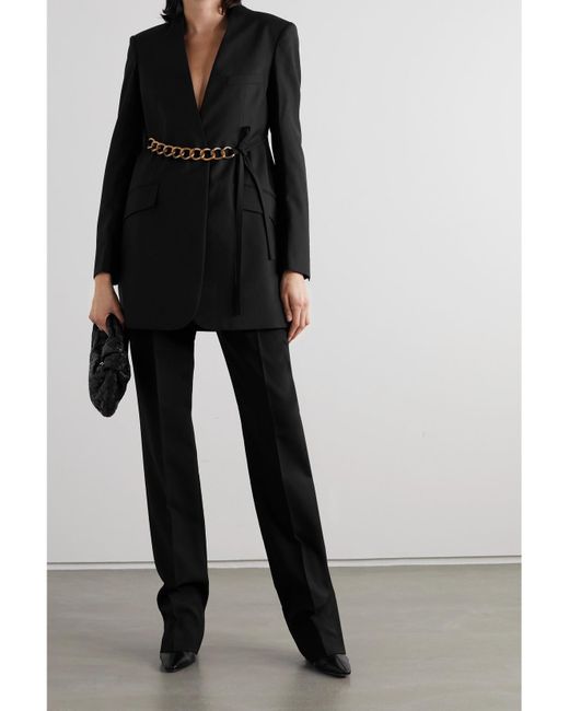 Givenchy Black Chain-Embellished Wool Wrap Blazer