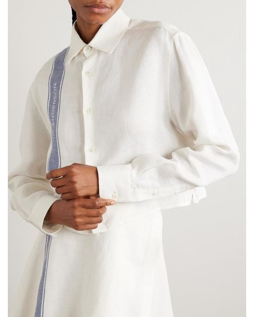 J.W. Anderson White Cropped Linen-Jacquard Shirt