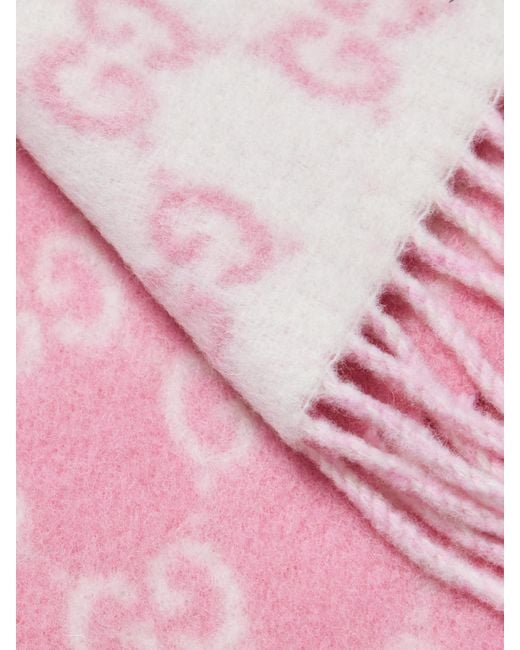 Gucci Pink Fringed Jacquard-Knit Scarf