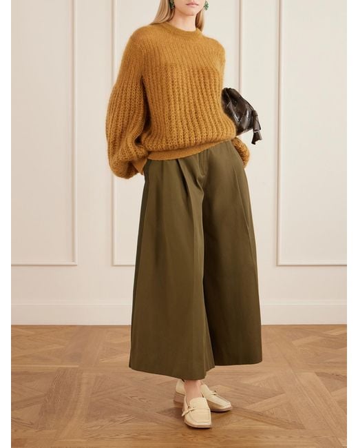 Zimmermann Green Valiant Pleated Cotton Wide-Leg Pants