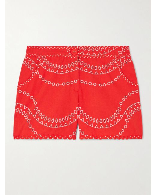 Charo Ruiz Red Drea Shorts Aus Einer Baumwollmischung Mit Lochstickerei