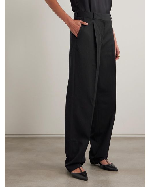 Totême Blue Pleated Twill Straight-Leg Pants