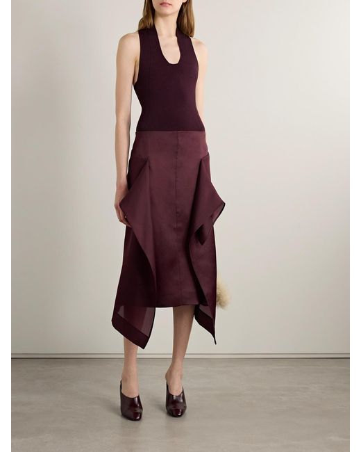 Khaite Purple Nina Asymmetric Draped Silk-Organza Midi Skirt
