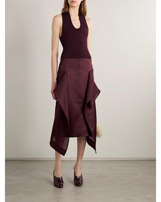Khaite Purple Nina Asymmetric Draped Silk-Organza Midi Skirt