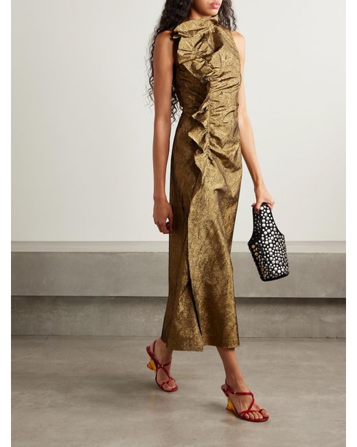 Ulla Johnson Natural Demetria Midikleid Aus Metallic-Taft