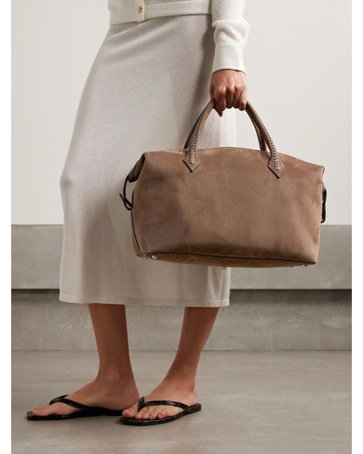 Metier Brown Vérité City Medium Braided Leather-Trimmed Suede Tote