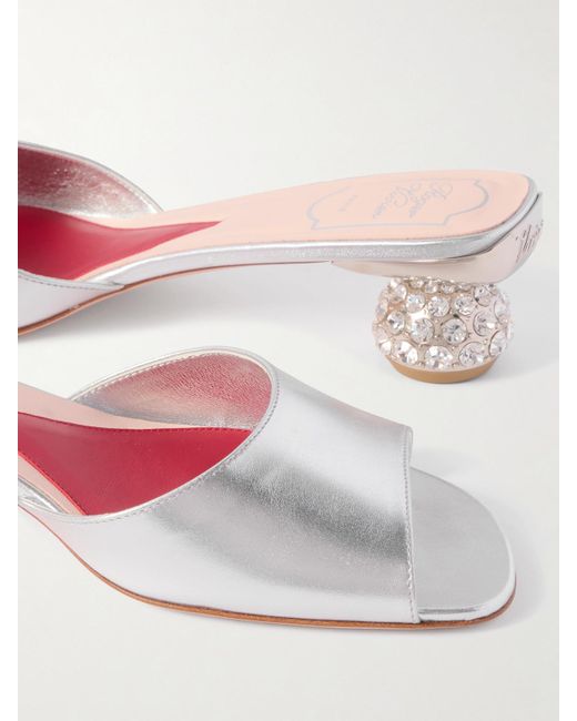 Roger Vivier Natural Embellished Metallic Leather Mules