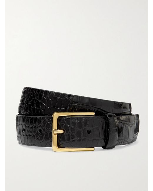 Andersons Black Croc-Effect Leather Belt