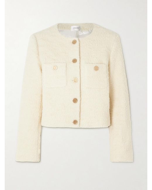 FRAME Cropped Cotton-Blend Bouclé-Tweed Jacket in Natural | Lyst