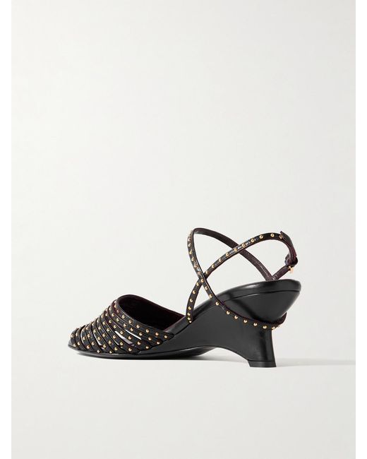 Khaite Black Drew Studded Glossed-Leather Sandals
