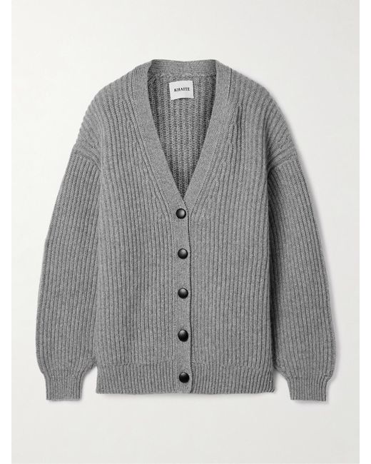 Khaite Gray Wren Oversized Ribbed Cashmere Cardigan