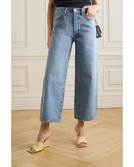 Goldsign Blue The Storey Cropped High-Rise Wide-Leg Jeans