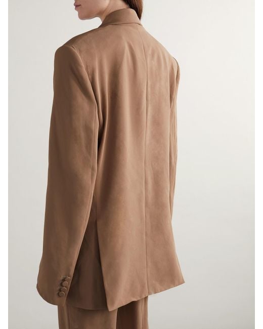 Saint Laurent Brown Double-Breasted Silk-Crepe Blazer