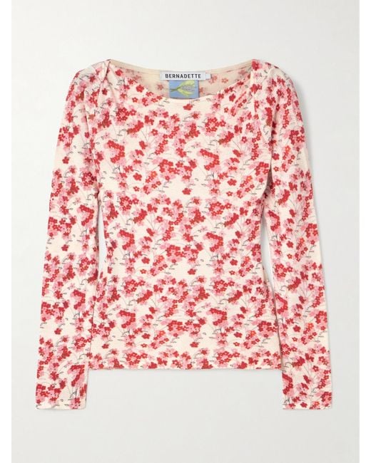 Haut En Soie Mélangée À Mailles Gaufrées Et À Imprimé Fleuri Luke BERNADETTE en coloris Red