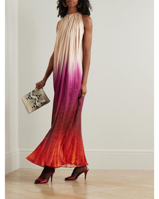 Dima Ayad Red Ombré Plissé-Taffeta Gown