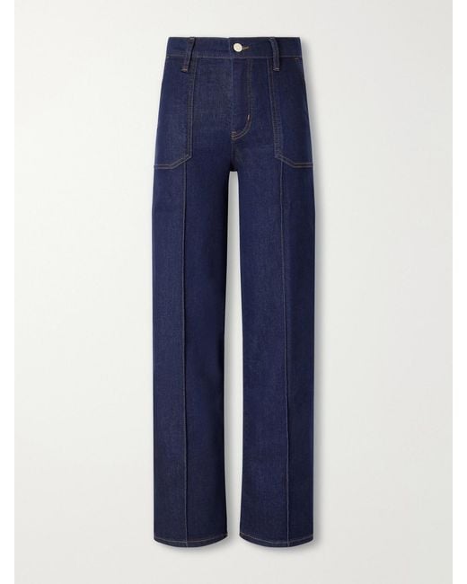 FRAME Blue Le Slim Palazzo Pintuck Pocket High-Rise Wide-Leg Jeans