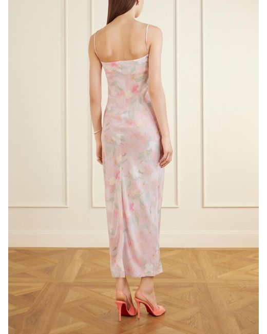 BERNADETTE Pink Riri Floral-Print Silk-Satin Midi Dress