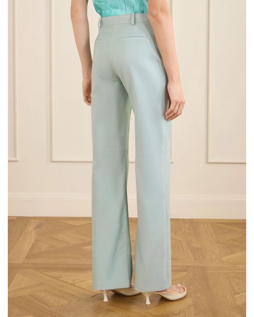 Chloé Blue High-Rise Paneled Leather Straight-Leg Pants