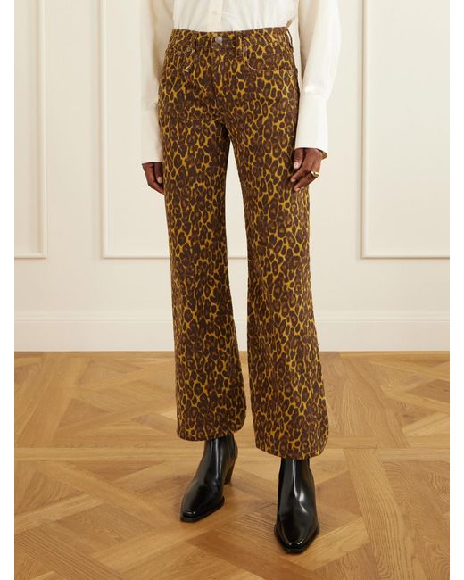 R13 Natural Joan Cropped Animal-Print Flared Jeans