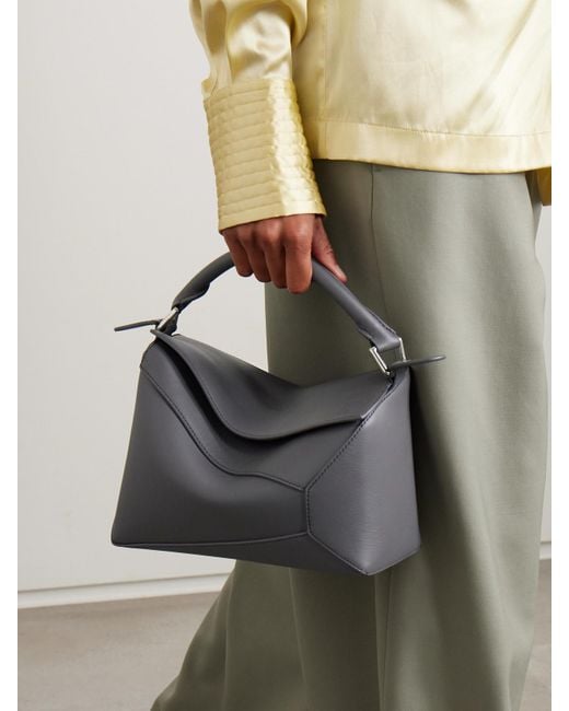 Loewe Gray Puzzle Edge Small Leather Shoulder Bag