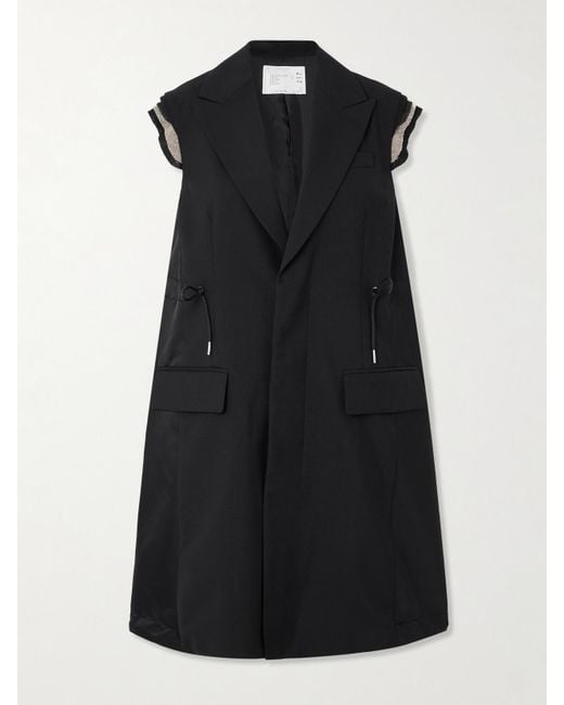 Sacai Black Canvas-Trimmed Grain De Poudre And Shell Vest