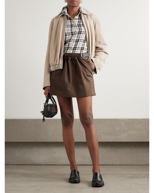 Mini-Jupe En Serge De Coton Et De Soie Mélangés À Finitions En Cuir Et À Boucle Loewe en coloris Brown