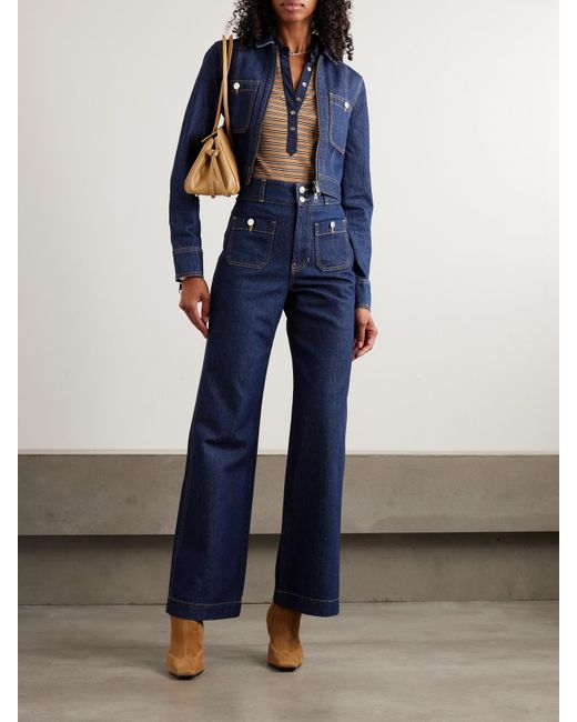 Veronica Beard Blue Taylor Hoch Sitzende Jeans Mit Weitem Bein
