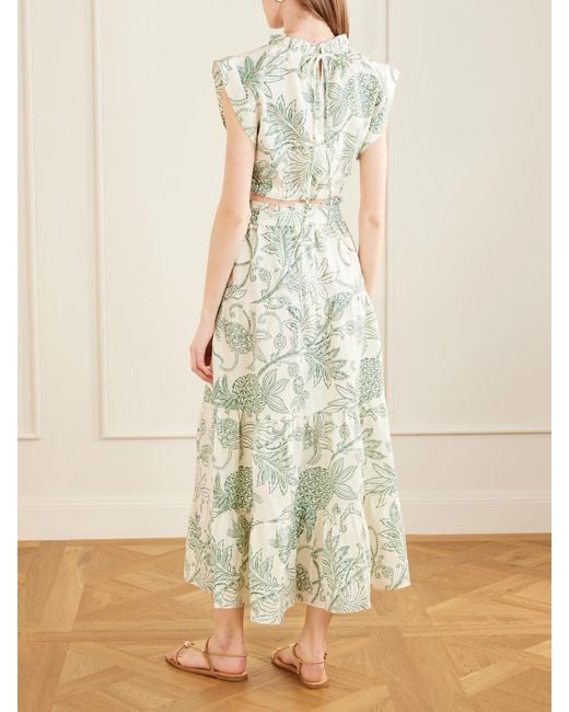 Lemlem White Sanaa Tiered Printed Linen Midi Skirt