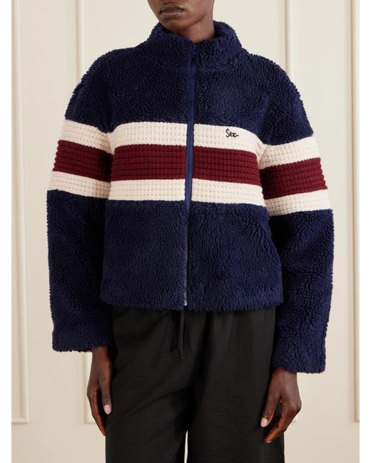 Sea Blue Georgie Striped Wool-Trimmed Fleece Jacket
