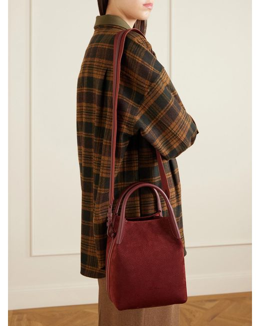 Loro Piana Red Bale Small Leather And Canvas-Trimmed Nubuck Tote