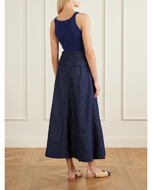 Gabriela Hearst Blue Zivan Cotton And Linen-Blend Maxi Skirt