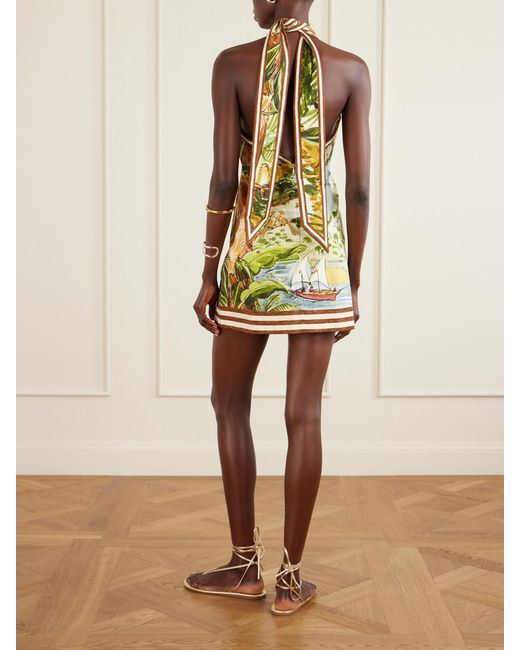 ALÉMAIS Green Toucan Tango Halterneck Printed Organic Cotton Mini Dress