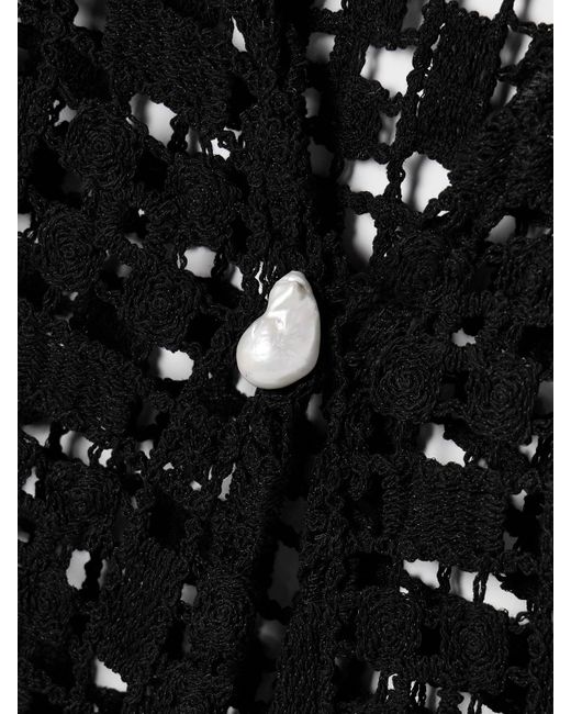 SARA CRISTINA Black Nerea Embellished Crocheted Cotton Top