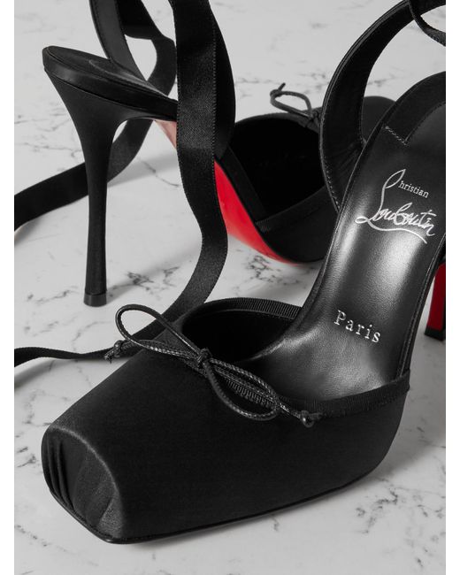 Christian Louboutin Black Cassia 100 Bow-Detailed Grosgrain-Trimmed Satin-Crepe Pumps
